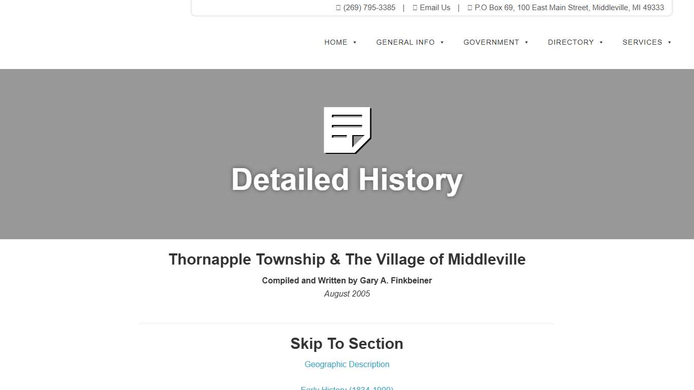 Detailed Village History Village of Middleville, Michigan